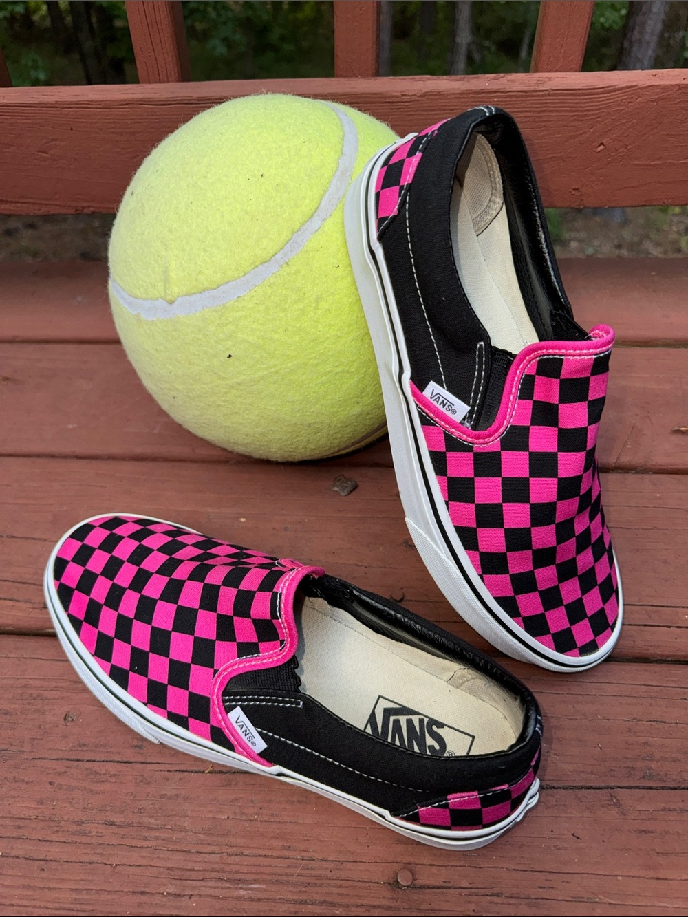 Vans Classic Slip-On Pink Black Checkerboard Canvas Shoes Women’s 9.5 Men’s 8